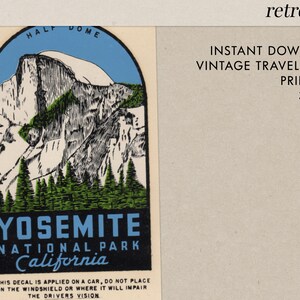 Yosemite Nationalpark, Kalifornien, USA - halbe Kuppel - Weinlese-Reise-Aufkleber - sofort-Download