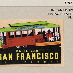 San Francisco - Seilbahn - CA - California - Weinlese-Reise-Aufkleber - sofort-Download