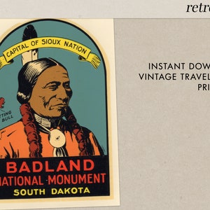 South Dakota - Badland National Monument - SD - Vintage Travel Decal - Instant Download - Printable
