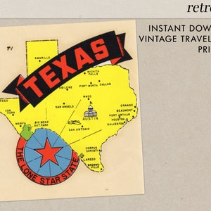 Texas - The Lone Star State - TX - Vintage Travel Decal - Instant Download