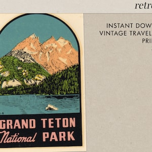 Grand Teton National Park - Wyoming - Teton - Weinlese-Reise-Aufkleber - sofort-Download