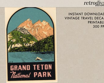 Grand Teton National Park - Wyoming - Tetons - Vintage Travel Decal - Instant Download