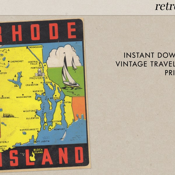 Rhode Island - RI - Little Rhody - Vintage Travel Decal - Instant Download - Printable