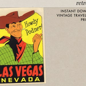 Howdy Podner! Las Vegas, Nevada - NV - Vintage Travel Decal - Instant Download