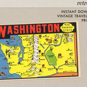 Washington - o Estado Evergreen - WA - Decalque de viagem vintage - Download instantâneo
