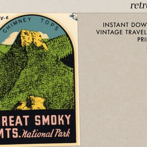 Great Smoky Mountains National Park - Chimney Tops - Vintage reizen Decal - Instant Download
