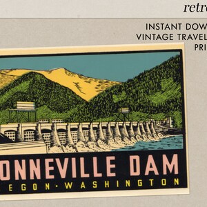 Bonneville Dam - Oregon - Washington - Vintage Reise Aufkleber - Instant Download
