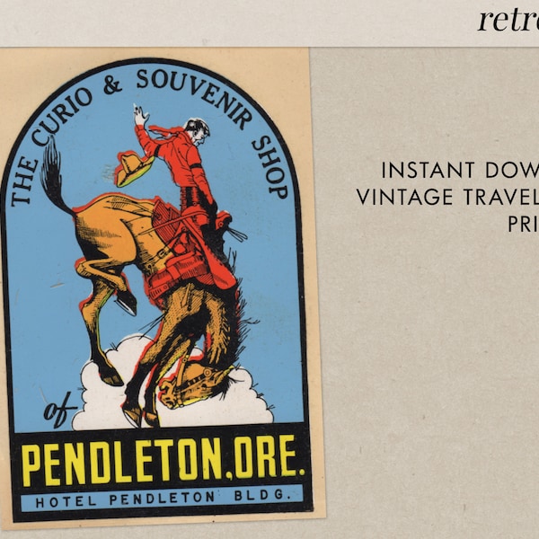 Pendleton - OR - Hotel Pendleton - Vintage Travel Decal - Instant Download