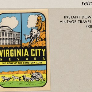 Virginia City - Nevada - NV - Accueil de la Comstock Lode - Vintage Travel Decal - Instant Download - Imprimable