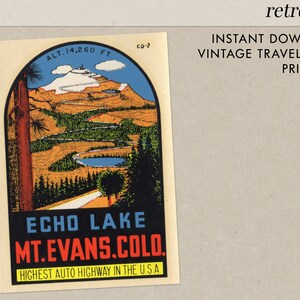 Echo Lake - Mt. Evans - Colorado - Decalque de viagem vintage - Download instantâneo