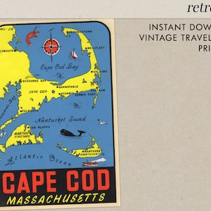 Cape Cod - Massachusetts - MA - Cape Cod - vintage Travel Decal - Téléchargement instantané