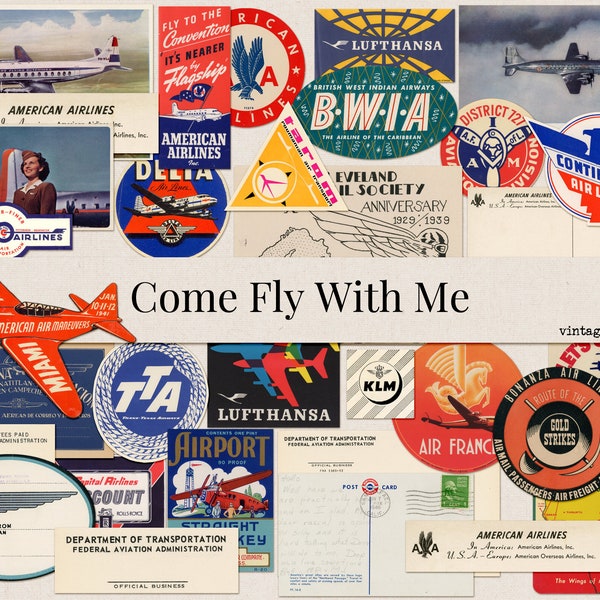 Digital - Come Fly With Me - Airline & Aviation printable ephemera for scrapping, journaling, crafting