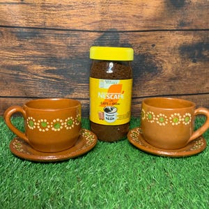 Authentic Mexican Coffee Clay/Barro Cup & Saucer set, Nescafe estilo Cafe de Olla Y Juego Cafetero Barro Cafe Jarrito Barro Hecho En Mexico