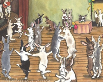 School Dance - Fine Art Print - Rabbit Art Illustration