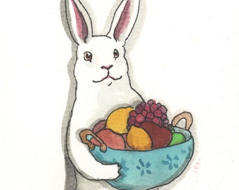 Original Painting - Bowl of Fruit - Watercolor Animal Art