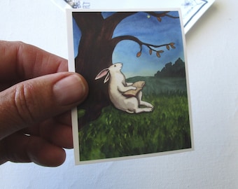 Reading Bunny Under a Tree- Art Vinyl Sticker