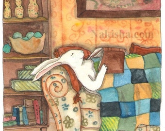 Fine Art Rabbit Print - A Good Book