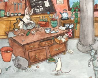 Fine Art Rabbit Print in the Kitchen - Etsy