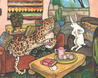Tea with Jaguar - Fine Art Print - Rabbit Art