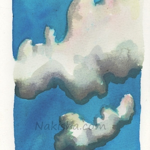 Original Painting - Clouds - Watercolor Art - Blue and White Sky panting, Made by Artist, Hand Painted Watercolor on Archival Papers