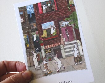 City Bunnies - Set of Six Art Postcards