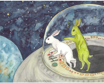 LWR and the Alien - Fine Art Print - Rabbits and Space Ship