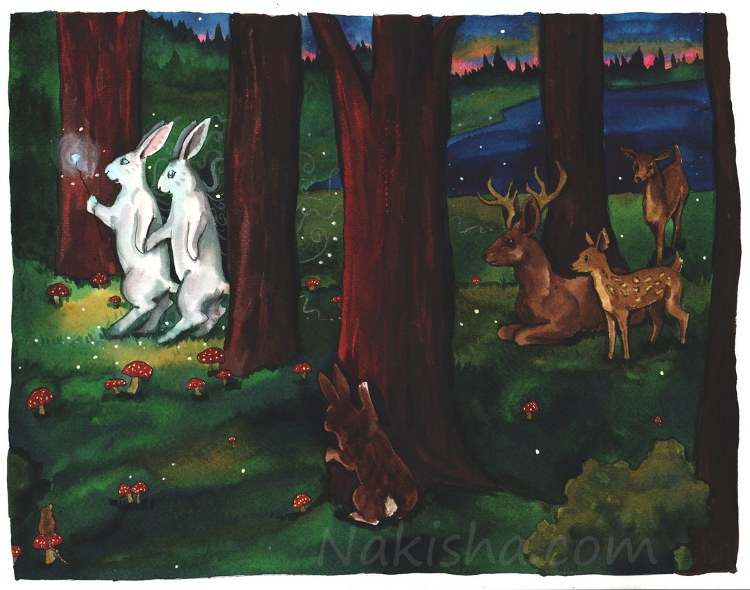 Original Painting - Fairy Tale - Rabbit Art Illustration, Hand Painted ...