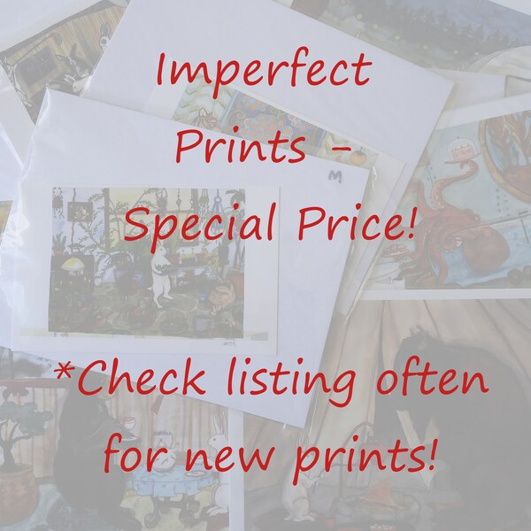Imperfect Prints Too - Special Price - Bunny Rabbit Art, Cute Animal Wall Art, Discount Priced Seconds, Miss Prints, Fun Cute Original Art