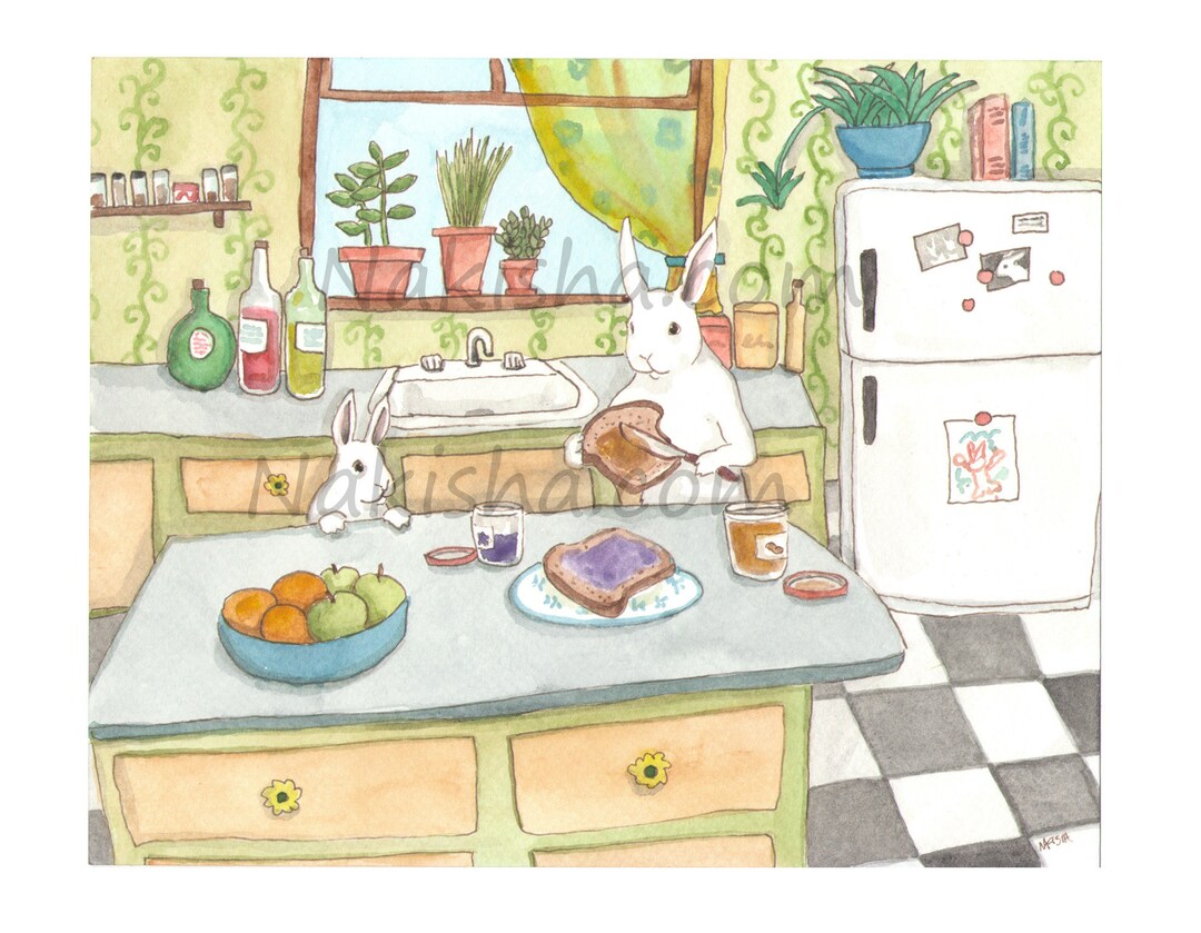 PB & J - Fine Art Print - Rabbits in the Kitchen, Making Sandwiches ...