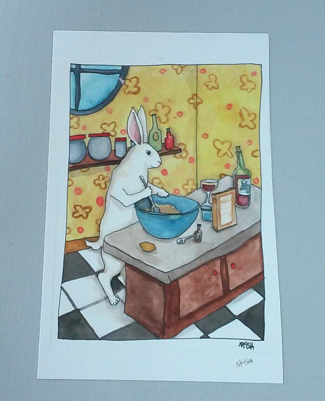 Fine Art Rabbit Print in the Kitchen | Etsy