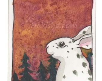 Spring Sunrise - Original Watercolor Rabbit Painting - ACEO