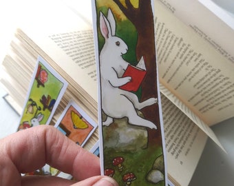 Bunny Reading Bookmarks -Set of Five Different Bookmarks - Reading Rabbits, Book Lover Gift, Bunnies Reading, Cute Animals from Original Art
