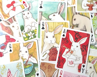 Rabbit Playing Card Deck with Original Bunny Art Illustrations, Unique Rabbit on Each Card, Bunny Lover Gift, Poker Cards