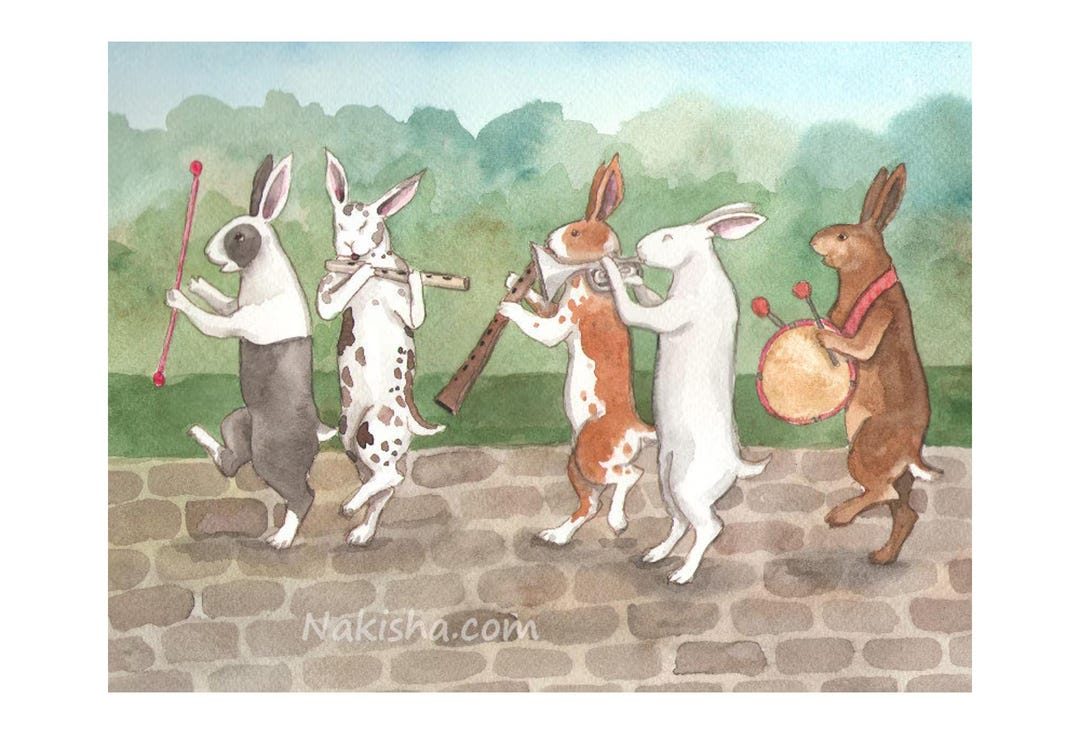 Rabbit Making Music Spring Music - Fine Art Print From Original Watercolor Painting ...