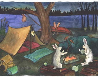 Original Painting - Camping by the River - Watercolor Art