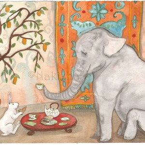Tea with Elephant Fine Art Rabbit Print image 1