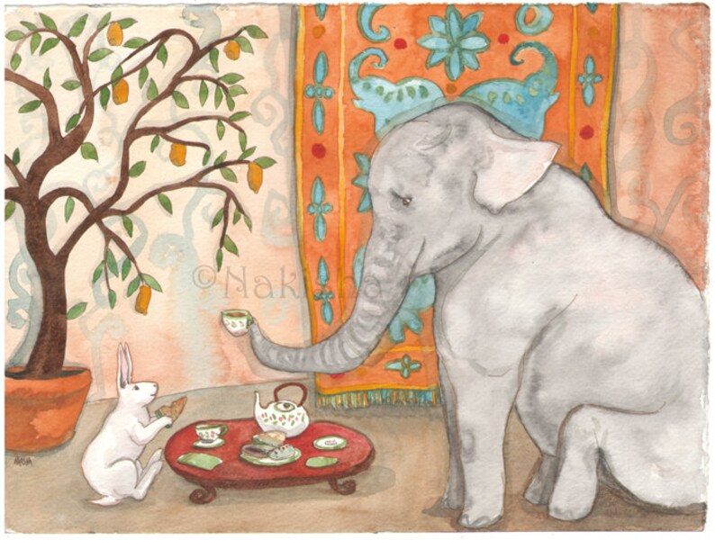 Tea with Elephant Fine Art Rabbit Print image 1