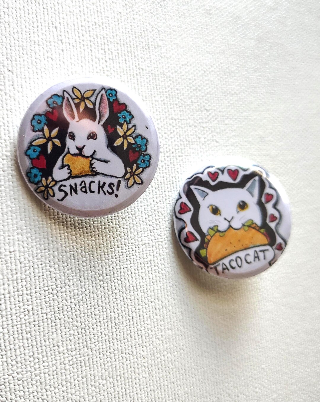 Snack Button Snacks! and Tacocat Buttons, 1.25 Inch Pin Back Buttons With Original ...