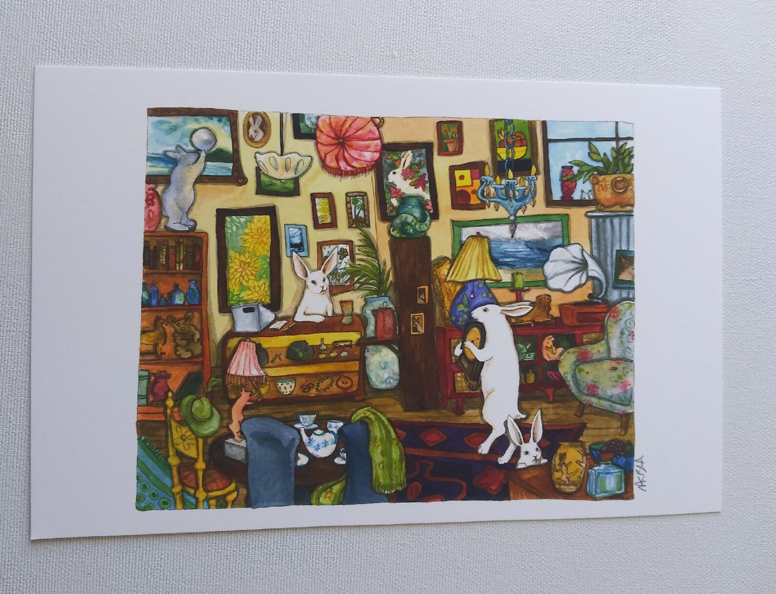 Antiquing - Fine Art Print - Rabbit Painting, Signed by Artist, Cute ...