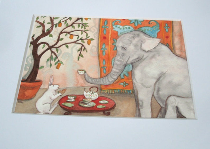 Tea with Elephant Fine Art Rabbit Print image 2