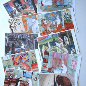Tea With Rabbit Postcard Sets - Octopus, Elephant, Tiger, Buffalo, Penguin, Kangaroo, Guinea Pig, Armadillo, Sheep, Sea Otter, Paintings