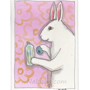 New Perfume - Original Watercolor Rabbit Painting - ACEO