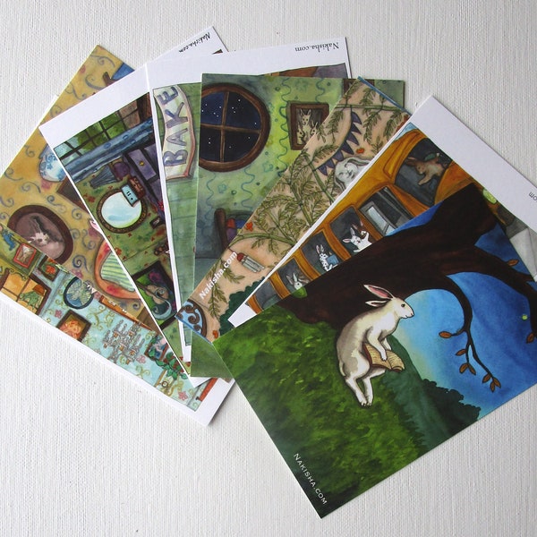 Popular Bunnies Postcard Sets - 8 Designs of Unique Rabbit Art