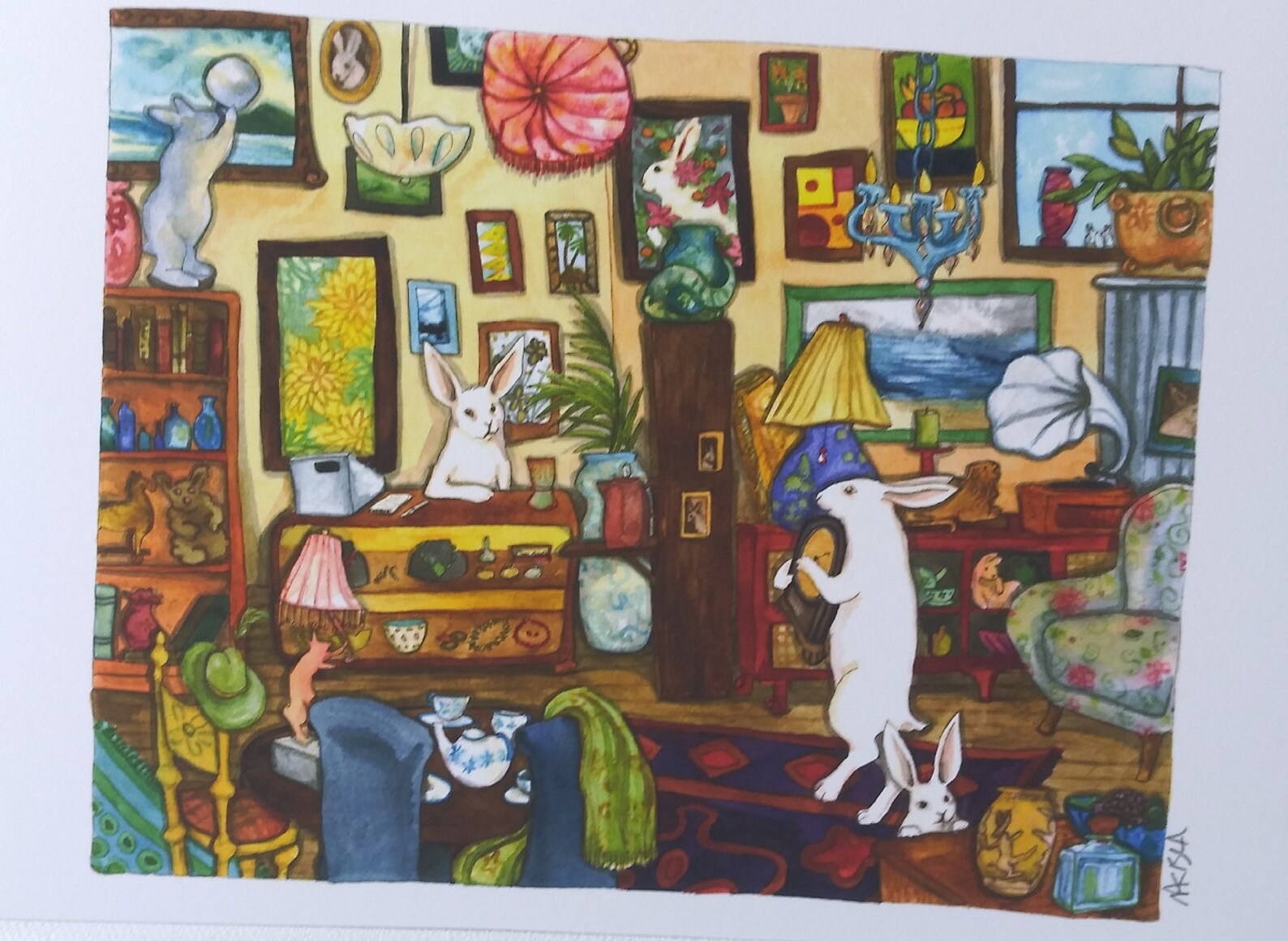Antiquing - Fine Art Print - Rabbit Painting, Signed by Artist, Cute ...