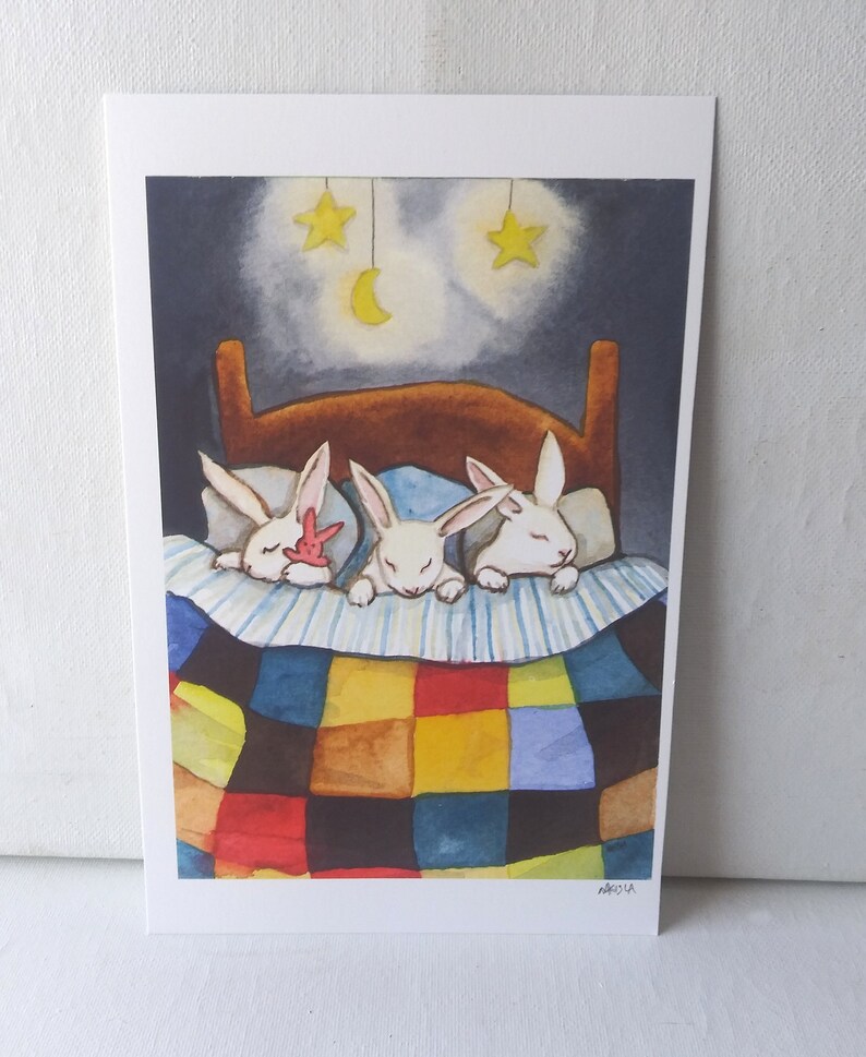 Triplets Tucked in - Fine Art Rabbit Print - Bedroom or Nursery Decor ...