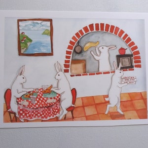Pizza - Fine Art Rabbit Print- From Original Painting of Bunnies Eating ...