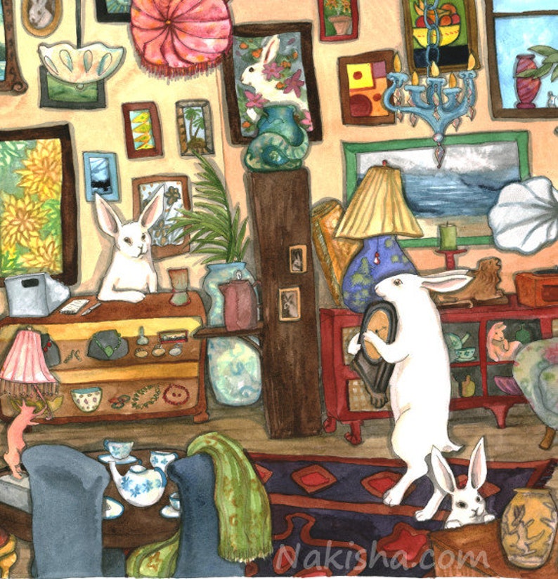 Antiquing - Fine Art Print - Rabbit Painting, Signed by Artist, Cute ...