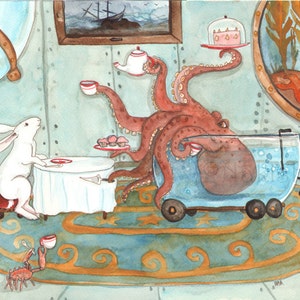 Tea with Octopus - Fine Art Rabbit Print