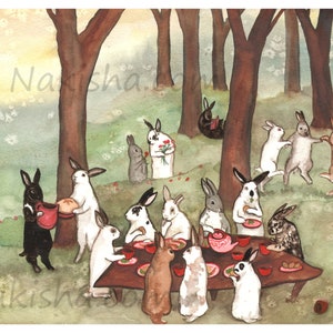 The Reunion -  Fine Art Rabbit Print, Cute Watercolor Painting of a Bunch of Rescued Bunnies, Made From Original Art, Rabbit Lover Gift, Art