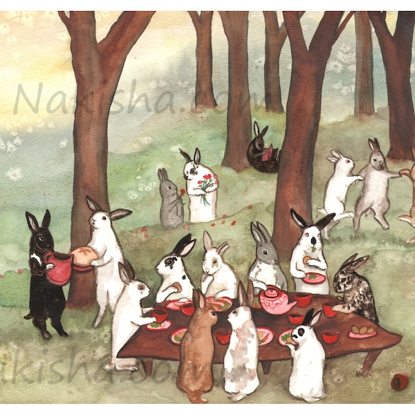 The Reunion -  Fine Art Rabbit Print, Cute Watercolor Painting of a Bunch of Rescued Bunnies, Made From Original Art, Rabbit Lover Gift, Art